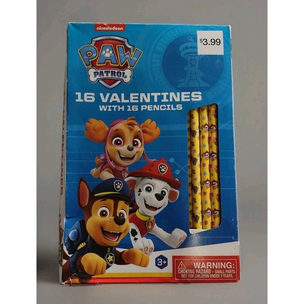 Valentines Day Cards (Box of 16) Nickelodeon Paw Patrol with Pencils